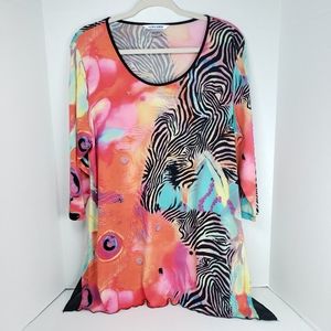 Nygard Zebra Multicolor Tunic Top 1X Sharkbite Hem